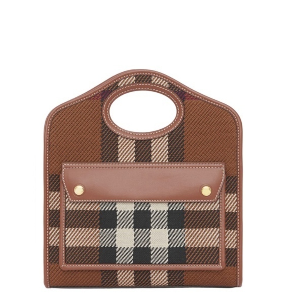 BURBERRY Mini Check Jacquard Pocket Bag- Dark Birch Brown - Picture 1 of 14